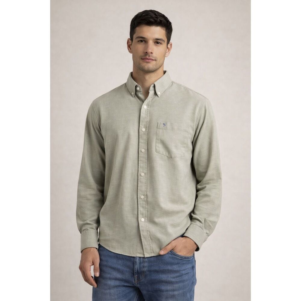 TailorByrd Mens Large Green Button Down Shirt Cotton Blend Casual